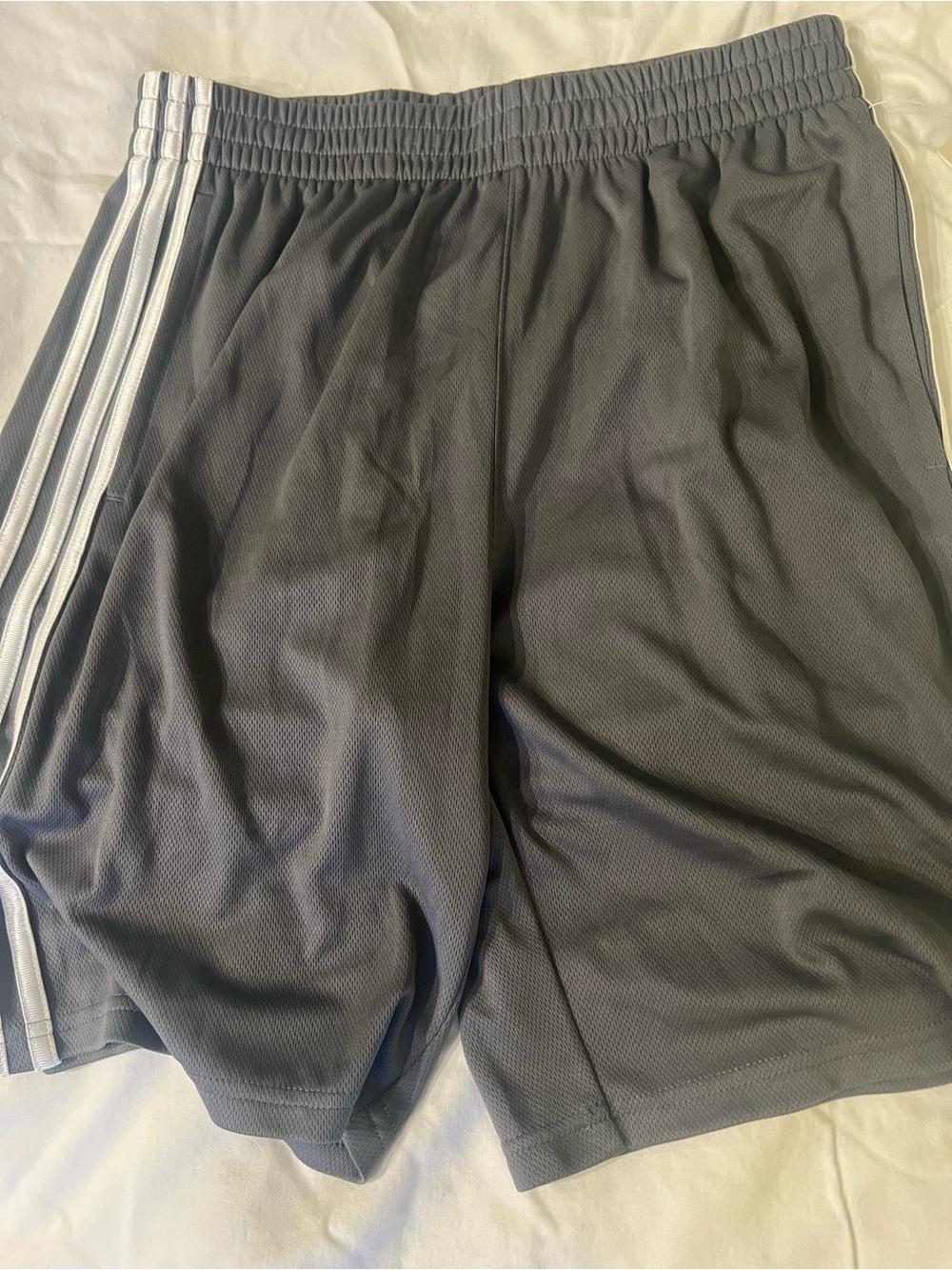 adidas Gray Athletic Mesh Shorts with White Stripes